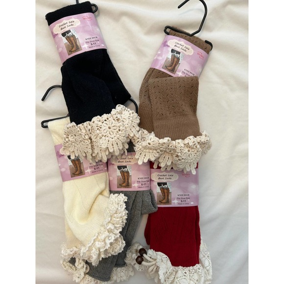 WinWin Accessories - NEW Lot of 5 Crochet Lace Knee High Boot Socks fits Women's Shoe Size 6-11 Color